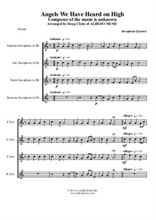 Angels We Have Heard on High: For saxophone quartet by Unknown (works before 1850)