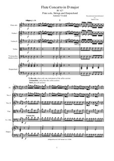 Concerto for Flute and Piano in D Major, RV 427: Score, parts by Antonio Vivaldi