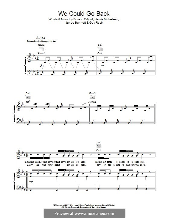 We Could Go Back (Jonas Blue feat. Moelogo): For voice and piano (or guitar) by Edvard Erfjord, Henrik Michelsen, Janee Bennett, Guy Robin
