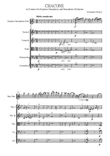 Chaconne in G Minor: For solo saxophone soprano with strings (orchestra) by Tomaso Vitali