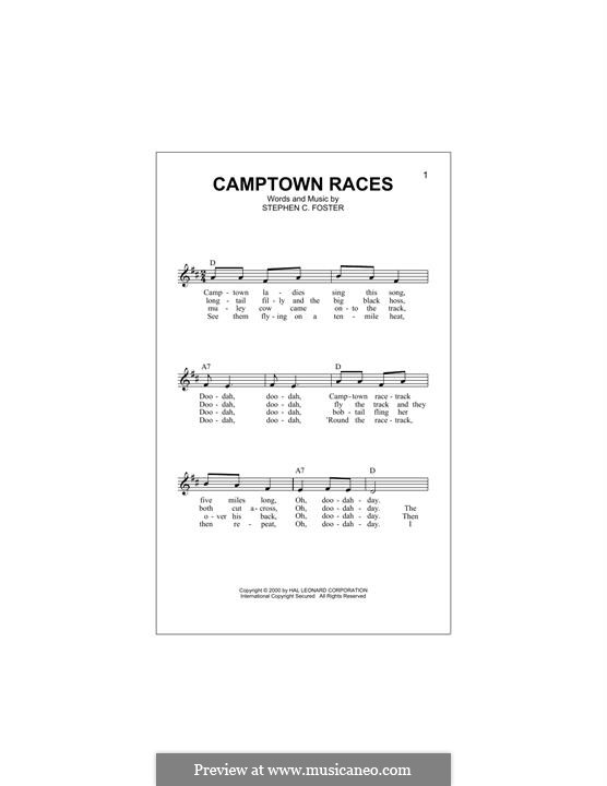 Camptown Races: Melody line by Stephen Collins Foster