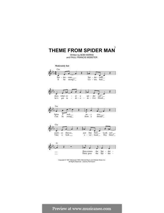 Theme from Spider Man: Melody line by Paul Francis Webster