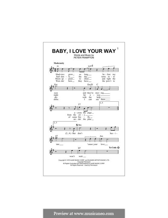 Baby, I Love Your Way: Melody line by Peter Frampton