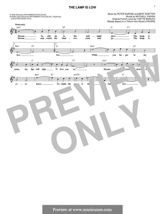 The Lamp Is Low: Melody line by Peter de Rose