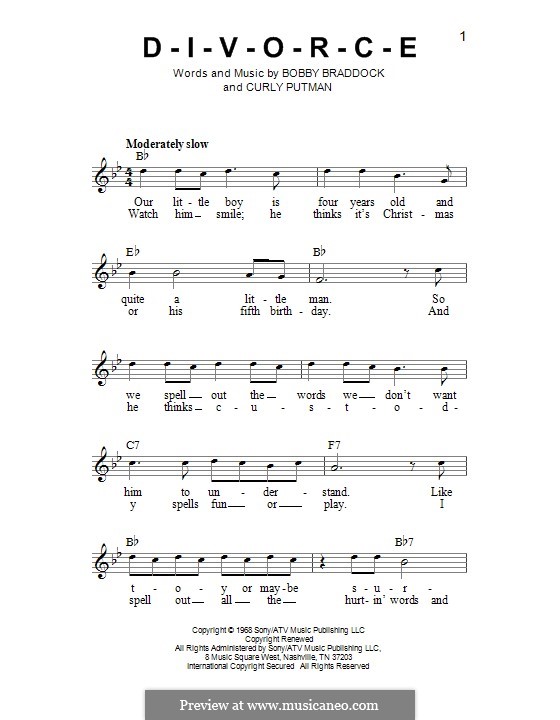 D-I-V-O-R-C-E (Tammy Wynette): Melody line by Bobby Braddock, Curly Putman