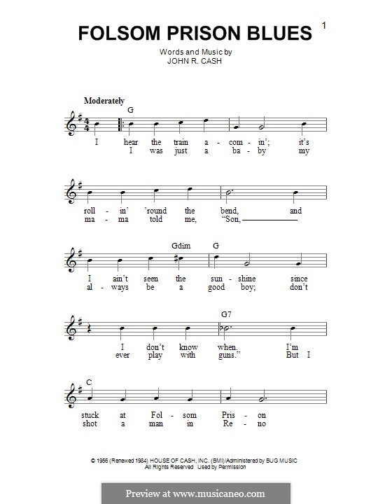 Folsom Prison Blues by J. Cash - sheet music on MusicaNeo