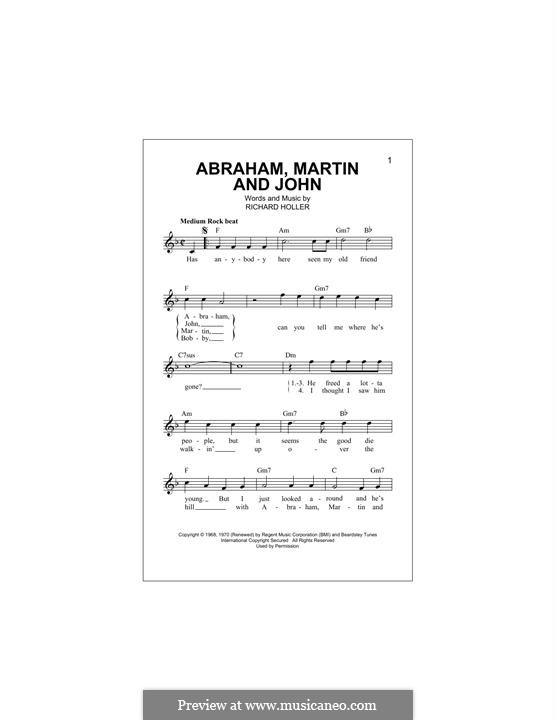 Abraham, Martin and John (Marvin Gaye): Melody line by Dick Holler