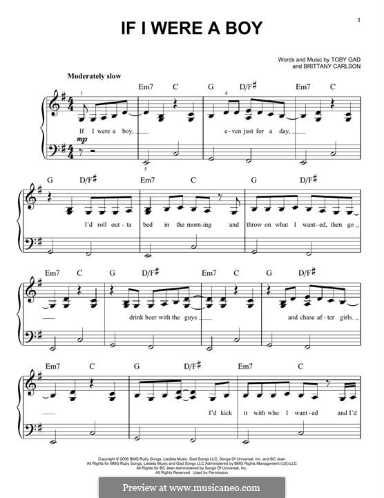 If I Were a Boy (Beyonce): For piano by Britney Carlson, Tobias Gad