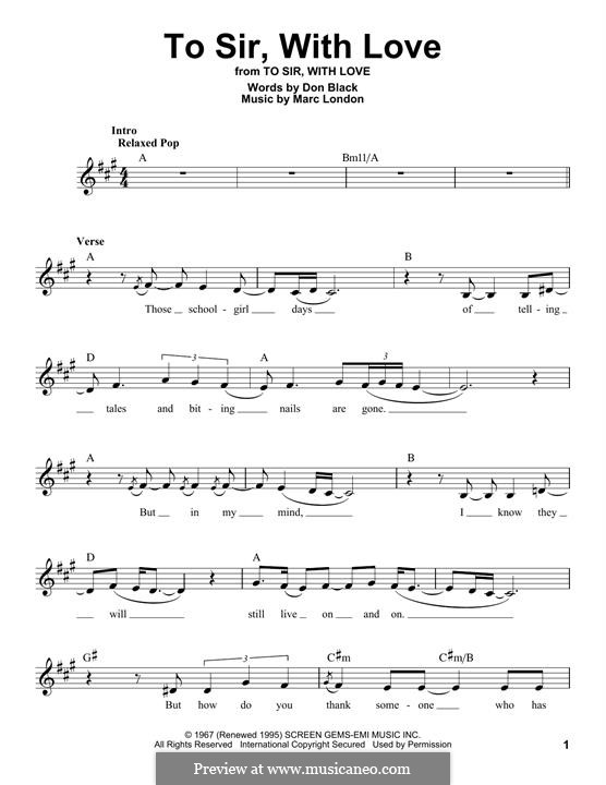 To Sir, with Love: Melody line (Glee Cast) by Marc London