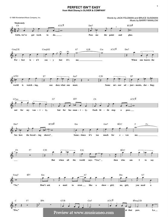 Perfect Isn't Easy (Bruce Sussman): Melody line by Barry Manilow