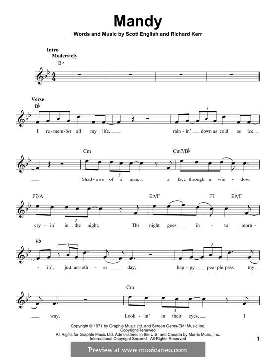 Mandy: Melody line by Richard Kerr, Scott English