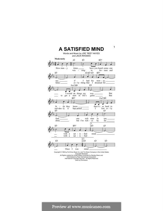 A Satisfied Mind: Melody line by Jack Rhodes, Red Hayes