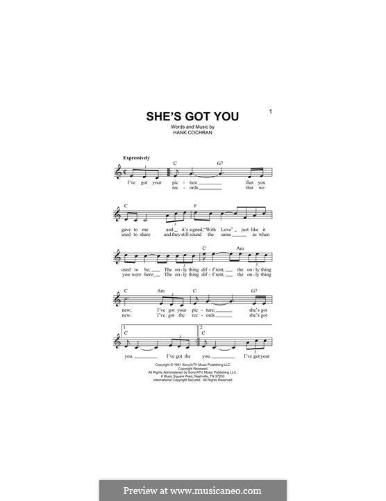 She's Got You (Patsy Cline): Melody line by Hank Cochran