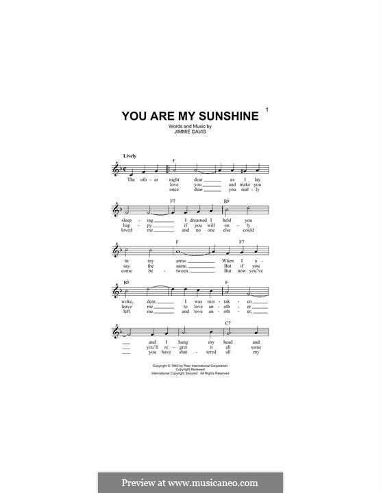 You are My Sunshine: Melody line by Jimmie Davis