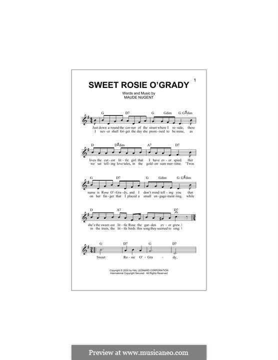 Sweet Rosie O'Grady by M. Nugent sheet music on MusicaNeo