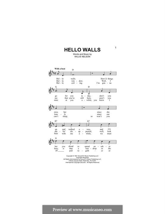 Hello Walls (Faron Young) by W. Nelson sheet music on MusicaNeo