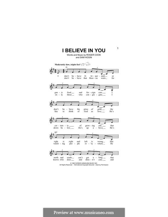 I Believe in You (Don Williams): Melody line by Roger Cook, Sam Hogin