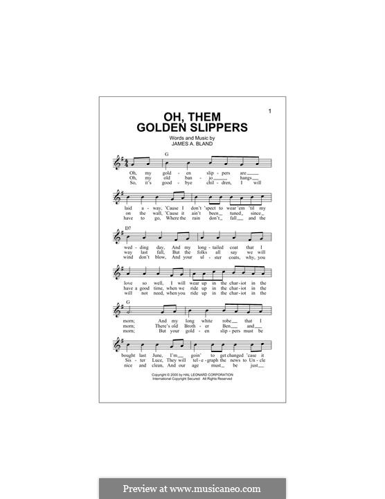 Oh, Them Golden Slippers: Melody line by James A. Bland