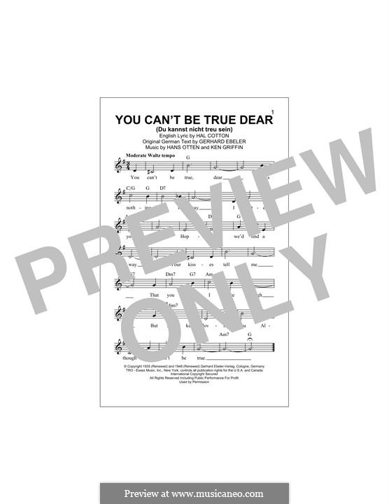 You Can't Be True Dear: Melody line by Hans Otten