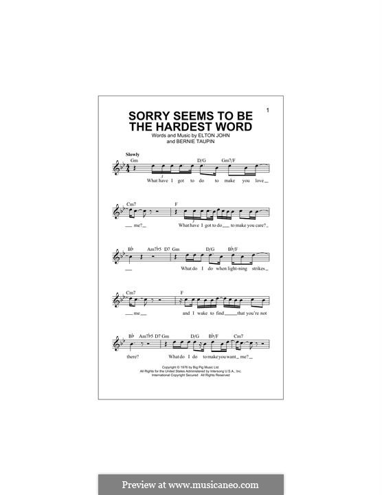 Sorry Seems to be the Hardest Word: Melody line by Elton John