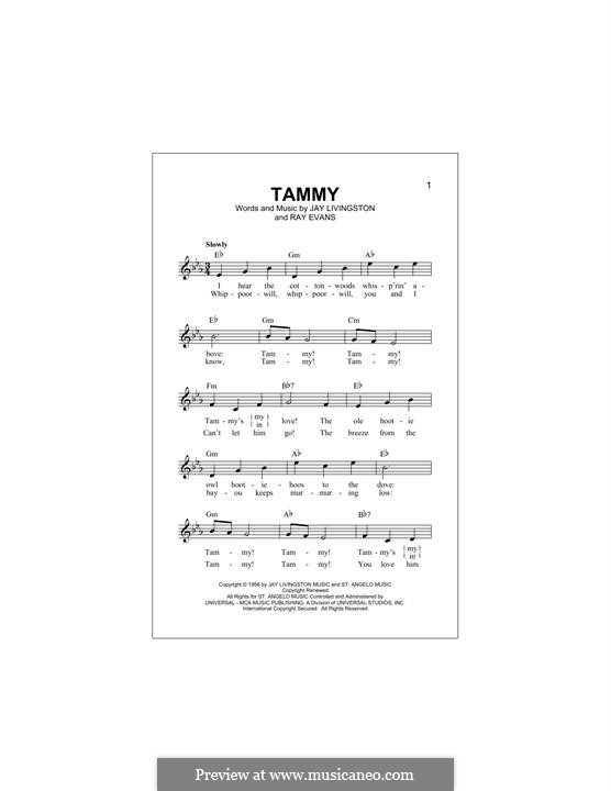 Tammy: Melody line by Jay Livingston, Raymond Evans