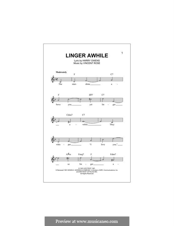 Linger Awhile (Duke Ellington): Melody line by Harry Owens, Vincent Rose