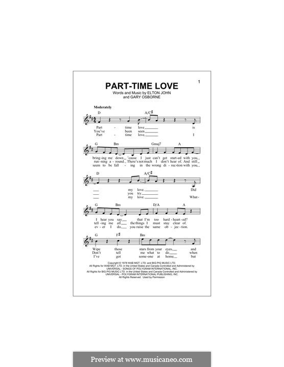 Part-Time Love: Melody line by Elton John, Gary Osborne