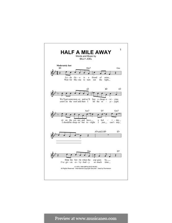 Half a Mile Away: Melody line by Billy Joel