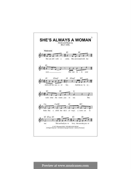 She's Always a Woman: Lyrics and chords by Billy Joel