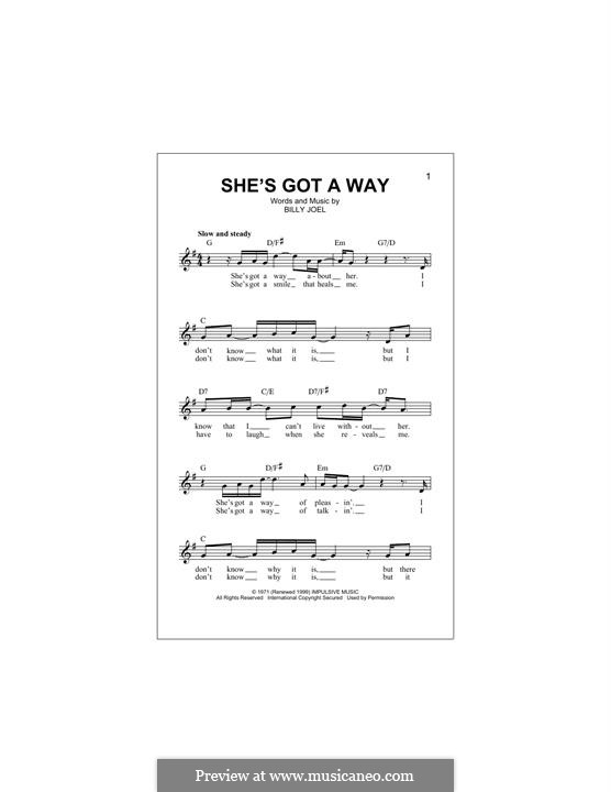 She's Got a Way: Melody line by Billy Joel