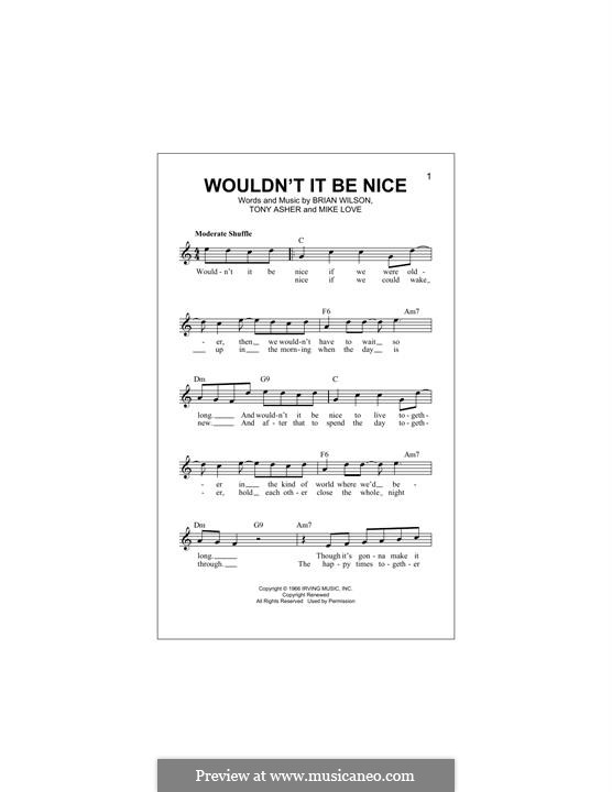 Wouldn't It Be Nice (The Beach Boys): Melody line by Brian Wilson, Mike Love, Tony Asher