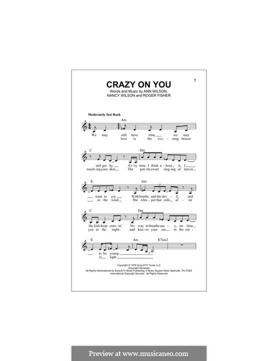 Crazy on You (Heart): Melody line by Ann Wilson, Nancy Wilson, Roger Fisher