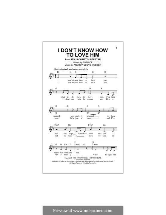 I Don't Know How to Love Him: Melody line by Andrew Lloyd Webber