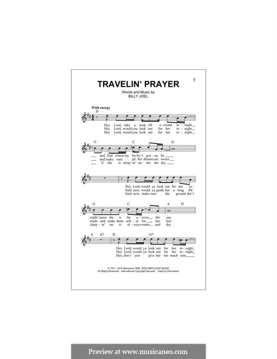 Travelin' Prayer: Melody line by Billy Joel