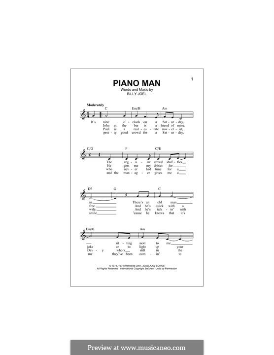 Piano Man: Melody line by Billy Joel