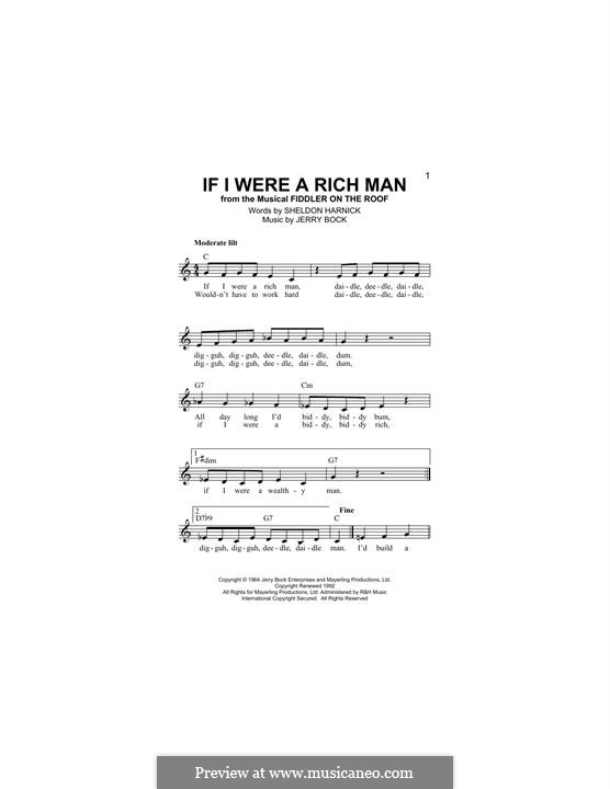 If I Were a Rich Man (from The Fiddler on the Roof): Melody line by Jerry Bock