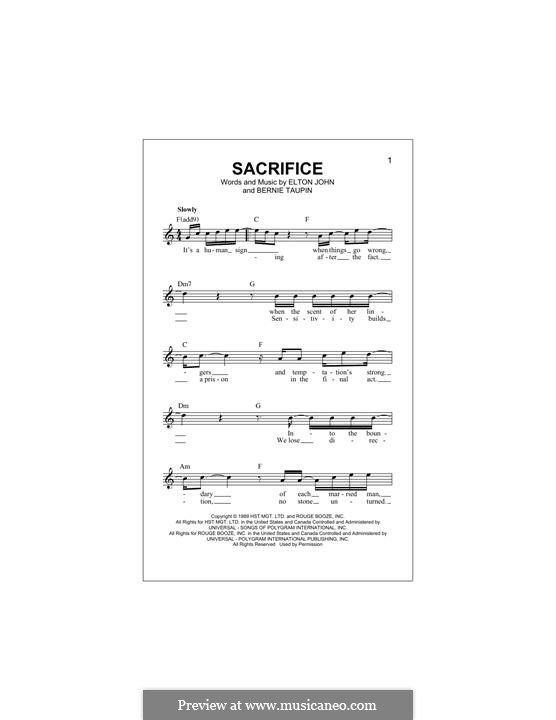 Sacrifice Sheet Music, Elton John, Guitar Chords/Lyrics