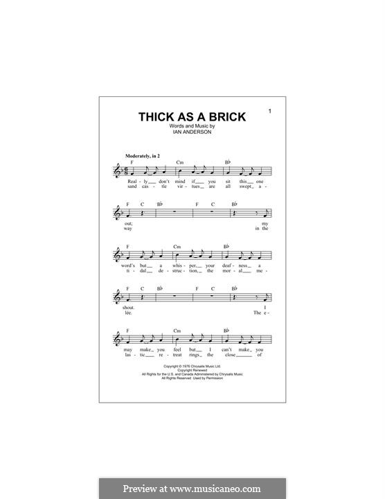 Thick as a Brick (Jethro Tull): Melody line by Ian Anderson