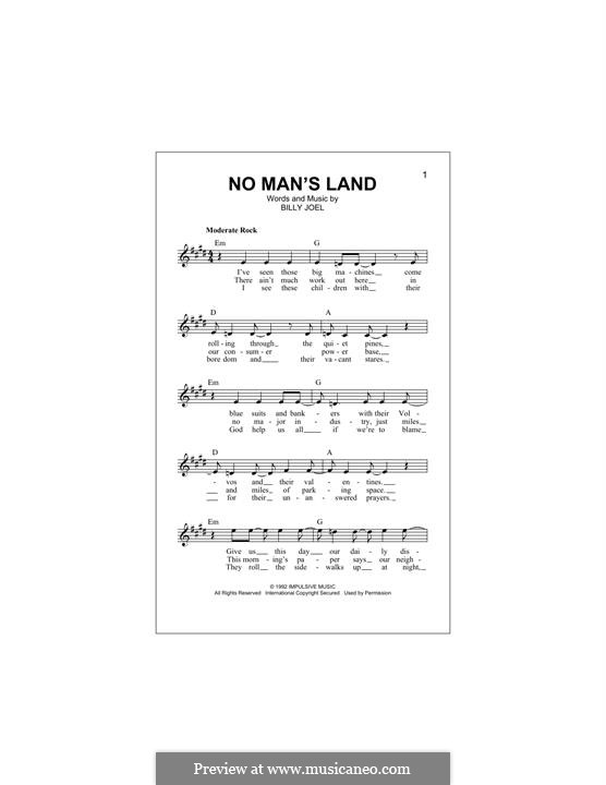 No Man's Land: Melody line by Billy Joel