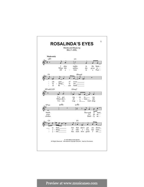 Rosalinda's Eyes: Melody line by Billy Joel