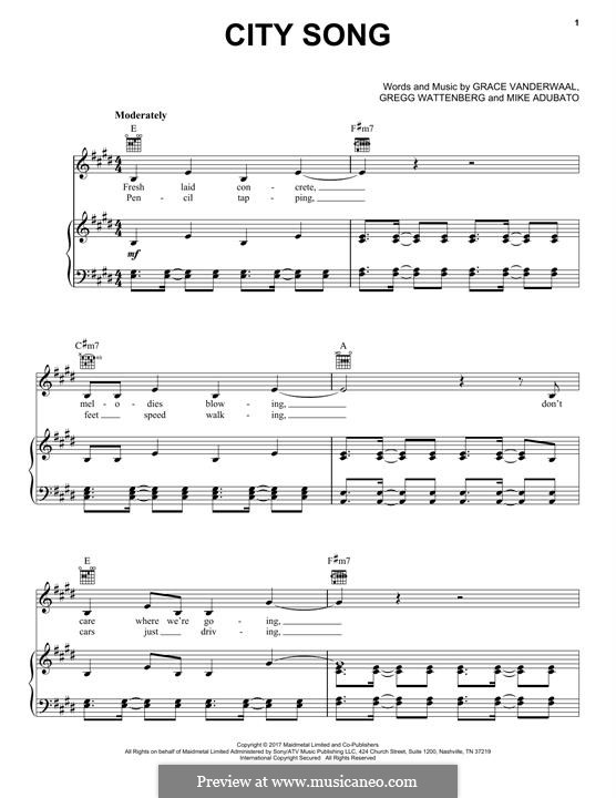 City Song: For voice and piano by Gregg Wattenberg, Grace VanderWaal, Mike Adubato