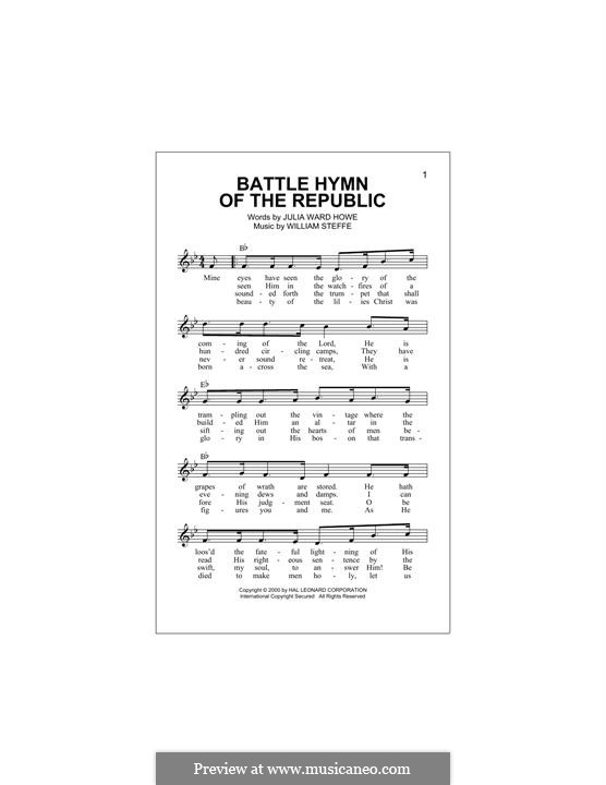 Battle Hymn of the Republic by W. Steffe sheet music on MusicaNeo