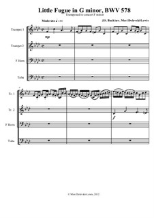 Fugue in G Minor 'Little', BWV 578: For brass quartet by Johann Sebastian Bach