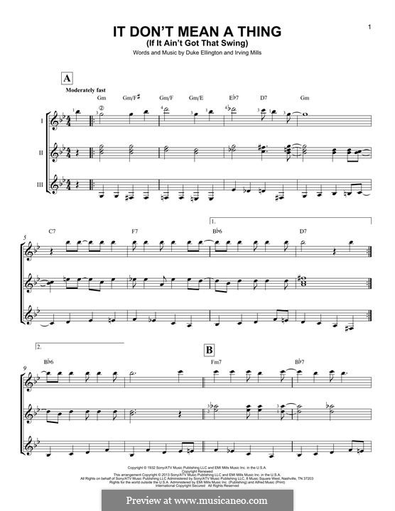 It Don't Mean a Thing (If It Ain't Got That Swing): For guitar with tab by Irving Mills, Duke Ellington