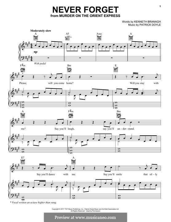 Never Forget (Michelle Pfeiffer): For voice and piano (or guitar) by Patrick Doyle