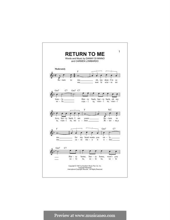 Return To Me (Dean Martin): Melody line by Carmen Lombardo, Danny Di Minno