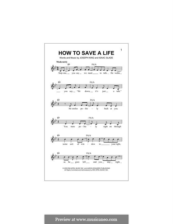 How to Save a Life (The Fray): Melody line by Isaac Slade, Joseph King