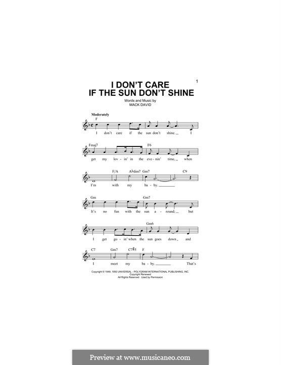 I Don't Care If the Sun Don't Shine (Elvis Presley): Melody line by Mack David
