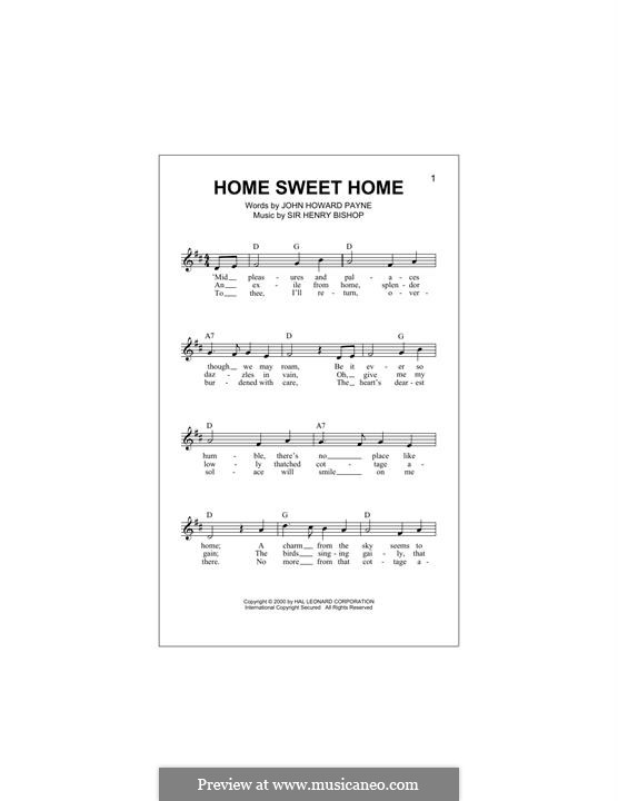 Home, Sweet Home: Melody line by Henry Bishop