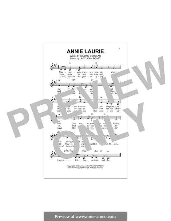 Annie Laurie: Melody line by William Douglas